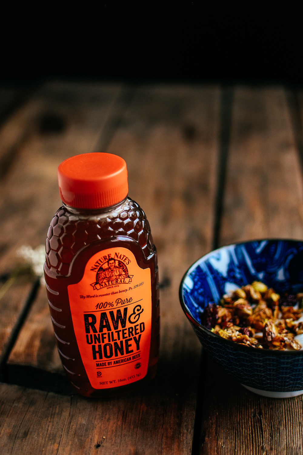 Honey with crystals at the top Nature Nate's